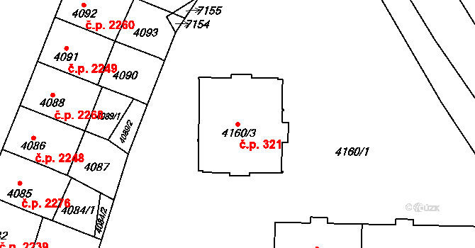 Přerov I-Město 321, Přerov na parcele st. 4160/3 v KÚ Přerov, Katastrální mapa