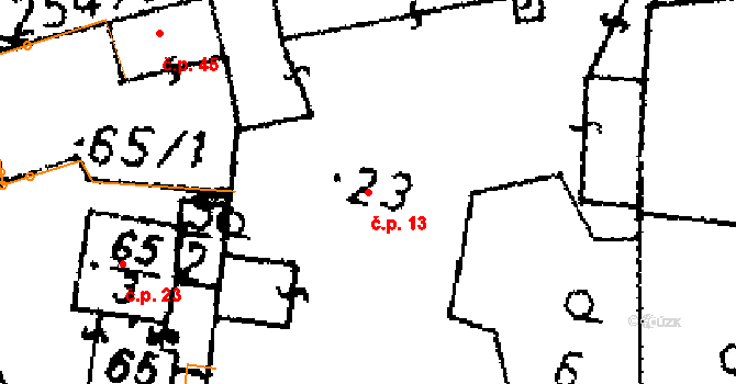 Kouty 13 na parcele st. 23 v KÚ Kouty u Poděbrad, Katastrální mapa