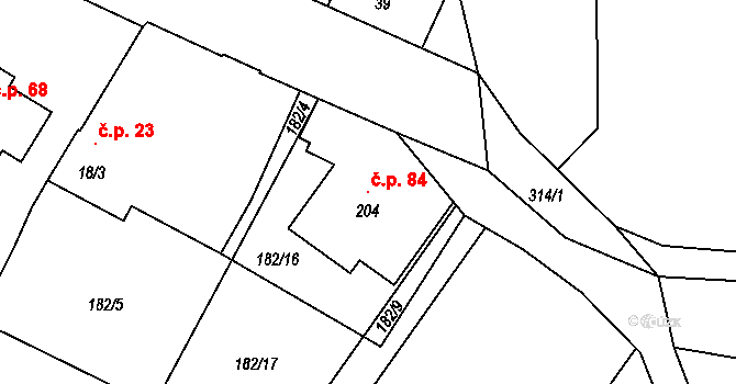 Topělec 84, Čížová na parcele st. 204 v KÚ Topělec, Katastrální mapa