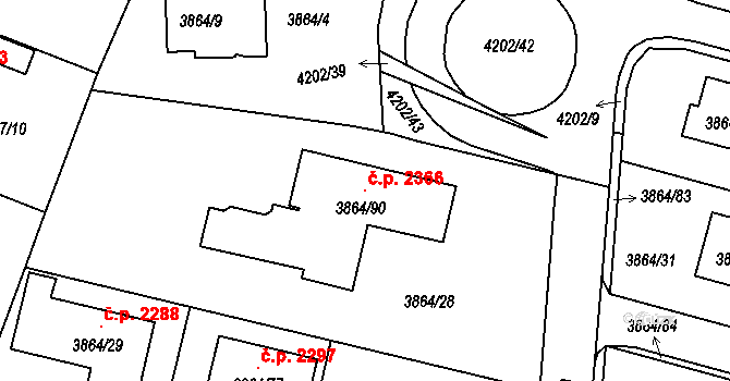 Předměstí 2366, Litoměřice na parcele st. 3864/90 v KÚ Litoměřice, Katastrální mapa
