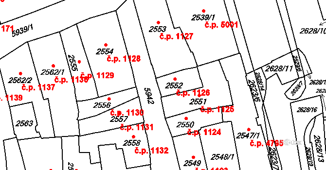 Jihlava 1126 na parcele st. 2552 v KÚ Jihlava, Katastrální mapa