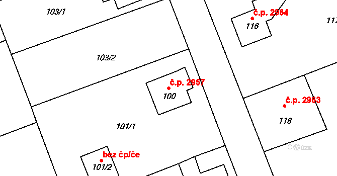 Helenín 2957, Jihlava na parcele st. 100 v KÚ Helenín, Katastrální mapa
