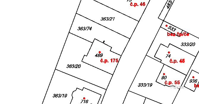 Řež 175, Husinec na parcele st. 489 v KÚ Husinec u Řeže, Katastrální mapa