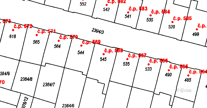 Kyjov 568 na parcele st. 545 v KÚ Kyjov, Katastrální mapa