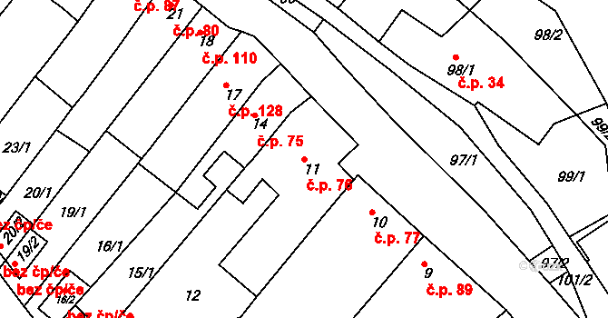 Opatovice 76, Vyškov na parcele st. 11 v KÚ Opatovice u Vyškova, Katastrální mapa
