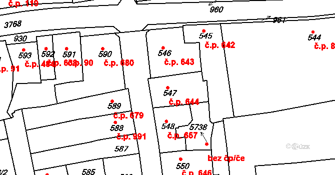 Slavkov u Brna 644 na parcele st. 547 v KÚ Slavkov u Brna, Katastrální mapa