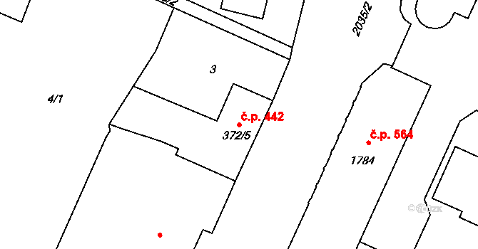 Šumperk 442 na parcele st. 372/5 v KÚ Šumperk, Katastrální mapa