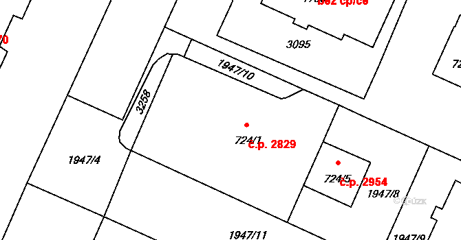 Šumperk 2829 na parcele st. 724/1 v KÚ Šumperk, Katastrální mapa