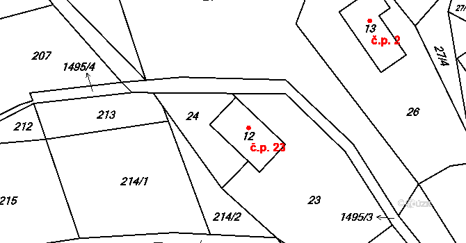 Horní Štěpanice 23, Benecko na parcele st. 12 v KÚ Horní Štěpanice, Katastrální mapa