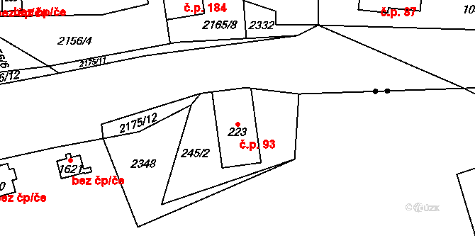 Radeč 93, Úpice na parcele st. 223 v KÚ Radeč, Katastrální mapa