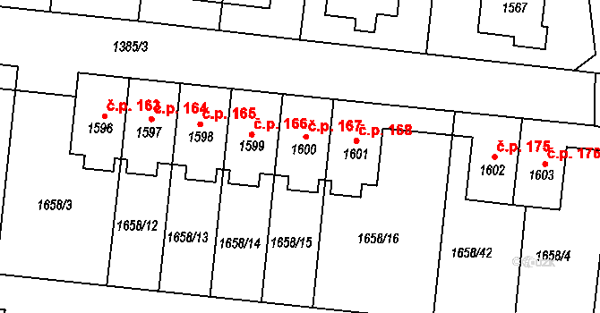 Chlumec nad Cidlinou I 167, Chlumec nad Cidlinou na parcele st. 1600 v KÚ Chlumec nad Cidlinou, Katastrální mapa