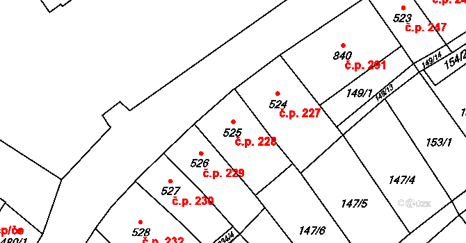 Horní Předměstí 228, Polička na parcele st. 525 v KÚ Polička, Katastrální mapa
