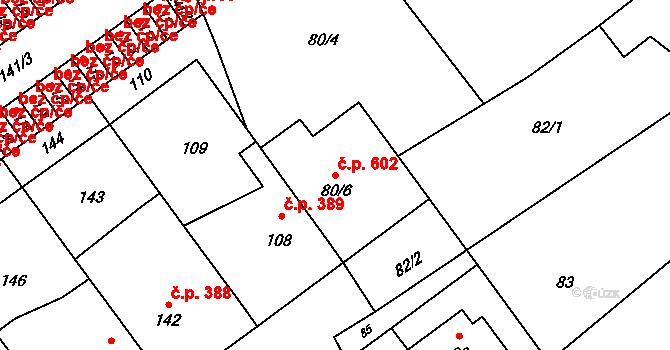 Horka nad Moravou 602 na parcele st. 80/6 v KÚ Horka nad Moravou, Katastrální mapa