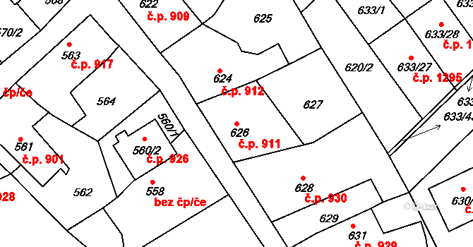 Hořovice 911 na parcele st. 626 v KÚ Velká Víska, Katastrální mapa