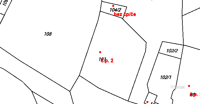 Kvítkov 2 na parcele st. 101 v KÚ Kvítkov u České Lípy, Katastrální mapa