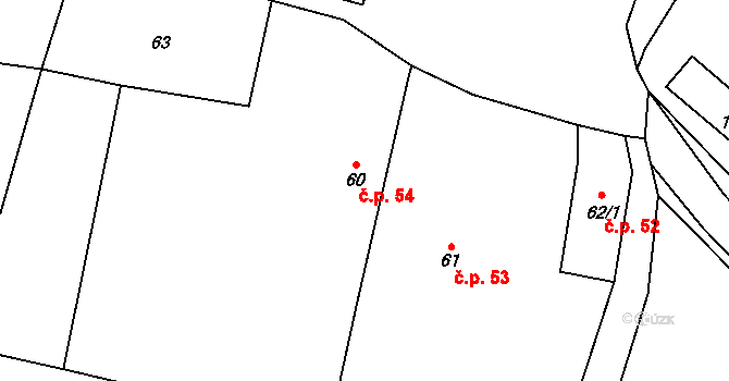 Choteč 54 na parcele st. 60 v KÚ Choteč u Lázní Bělohradu, Katastrální mapa