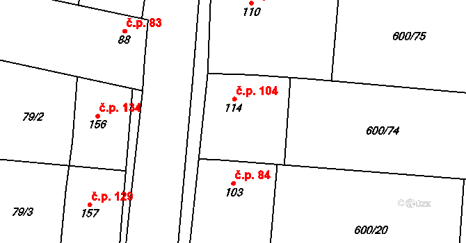 Poplze 104, Libochovice na parcele st. 114/1 v KÚ Poplze, Katastrální mapa