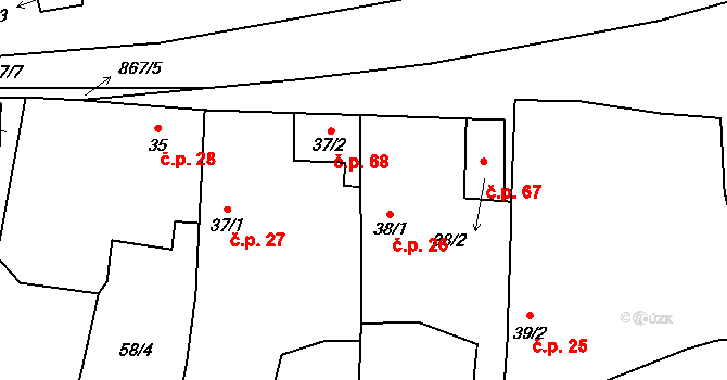Solany 26, Děčany na parcele st. 38/1 v KÚ Solany, Katastrální mapa