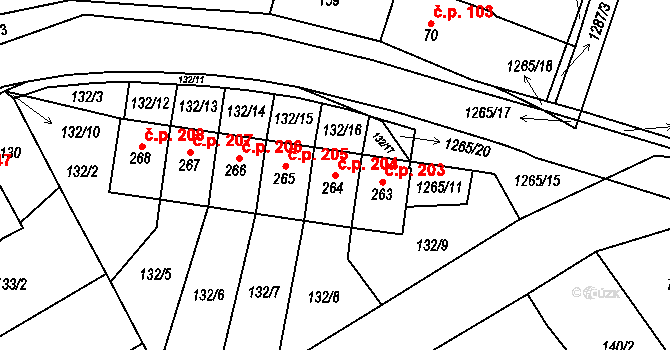 Mlázovice 204 na parcele st. 264 v KÚ Mlázovice, Katastrální mapa