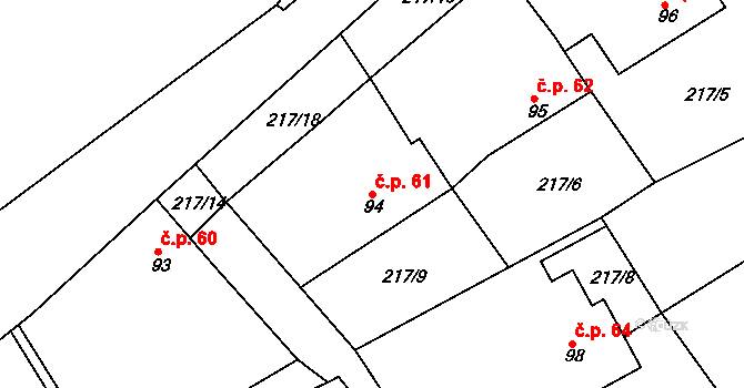 Libošovice 61 na parcele st. 94 v KÚ Libošovice, Katastrální mapa