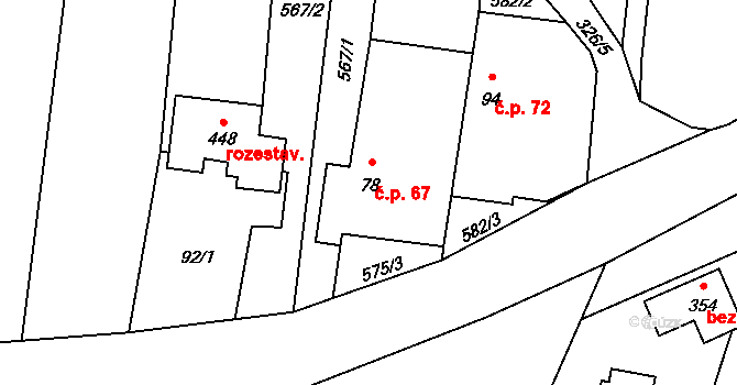 Strážkovice 67 na parcele st. 78 v KÚ Strážkovice, Katastrální mapa
