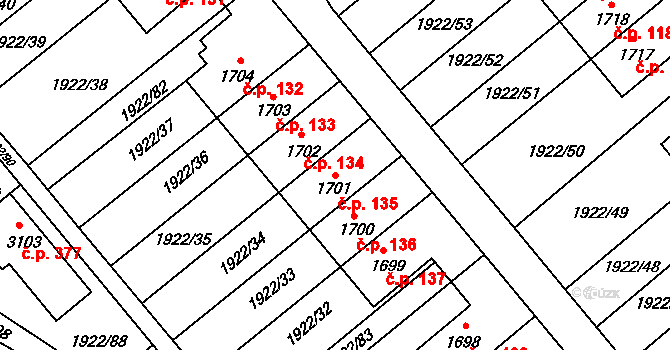 Zahájí 135, Litomyšl na parcele st. 1701 v KÚ Litomyšl, Katastrální mapa