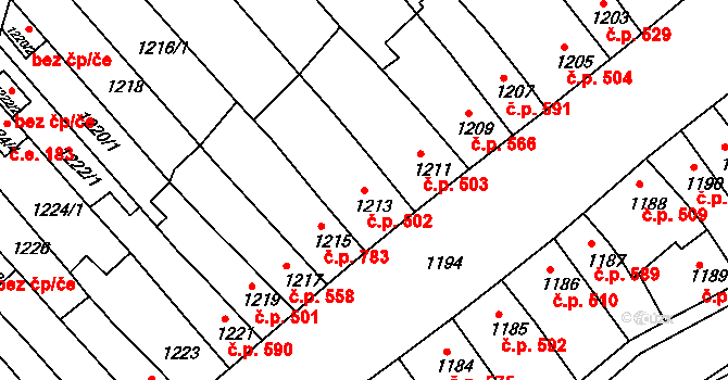 Chrlice 502, Brno na parcele st. 1213 v KÚ Chrlice, Katastrální mapa