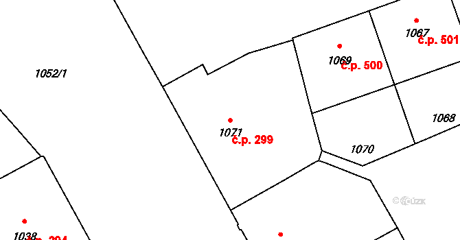 Veveří 299, Brno na parcele st. 1071 v KÚ Veveří, Katastrální mapa