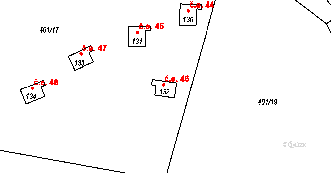 Nuzice 46, Týn nad Vltavou na parcele st. 132 v KÚ Nuzice, Katastrální mapa