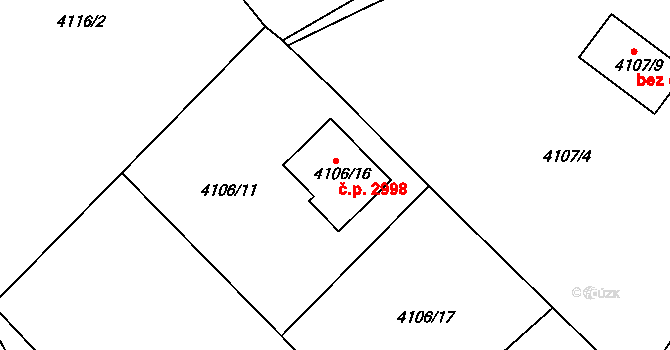 Teplice 2998 na parcele st. 4106/16 v KÚ Teplice, Katastrální mapa