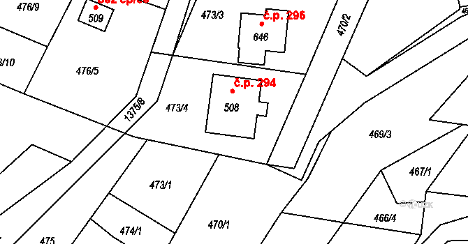 Nová Ves 294, Frýdlant nad Ostravicí na parcele st. 508 v KÚ Nová Ves u Frýdlantu nad Ostravicí, Katastrální mapa