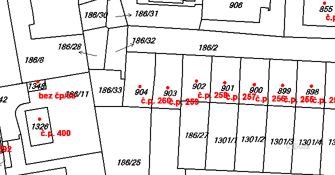 Háje 259, Cheb na parcele st. 903 v KÚ Háje u Chebu, Katastrální mapa