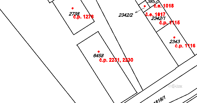 Cheb 2230,2231 na parcele st. 6458 v KÚ Cheb, Katastrální mapa