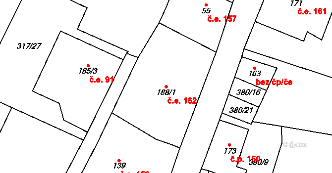 Háj 162, Loučná pod Klínovcem na parcele st. 188/1 v KÚ Háj u Loučné pod Klínovcem, Katastrální mapa