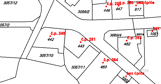Jílové 251 na parcele st. 443 v KÚ Jílové u Děčína, Katastrální mapa