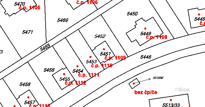 Záběhlice 1109, Praha na parcele st. 5451 v KÚ Záběhlice, Katastrální mapa