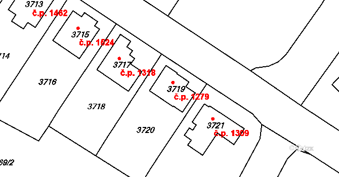 Modřany 1279, Praha na parcele st. 3719 v KÚ Modřany, Katastrální mapa