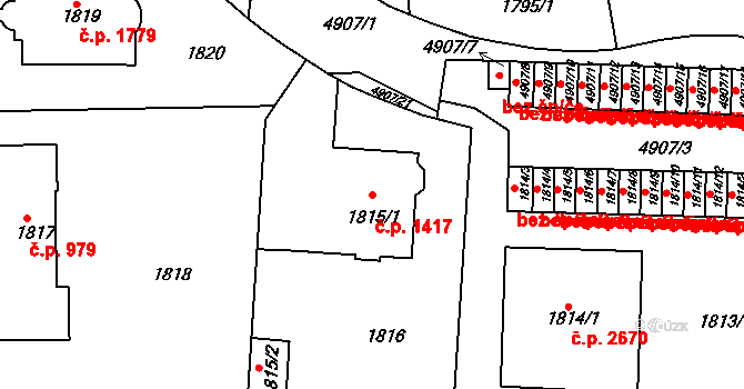 Smíchov 1417, Praha na parcele st. 1815/1 v KÚ Smíchov, Katastrální mapa