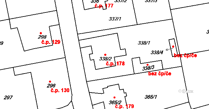 Horní Měcholupy 178, Praha na parcele st. 338/2 v KÚ Horní Měcholupy, Katastrální mapa