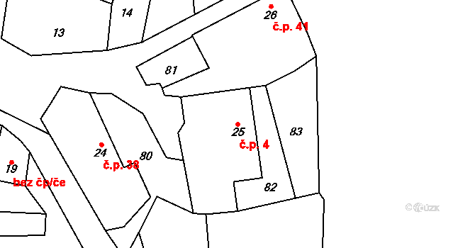 Horní Hbity 4, Jablonná na parcele st. 25 v KÚ Horní Hbity, Katastrální mapa