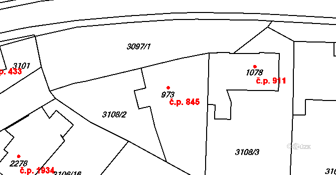 Dvůr Králové nad Labem 845 na parcele st. 973 v KÚ Dvůr Králové nad Labem, Katastrální mapa