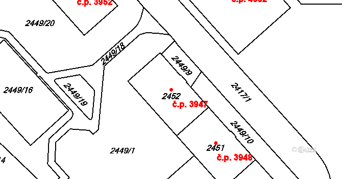 Chomutov 3947 na parcele st. 2452 v KÚ Chomutov I, Katastrální mapa