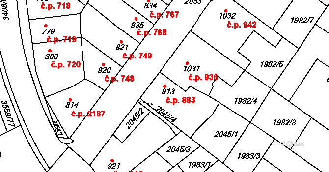 Česká Třebová 883 na parcele st. 913 v KÚ Česká Třebová, Katastrální mapa