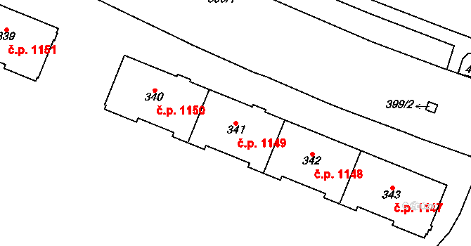 Podlesí 1149, Havířov na parcele st. 341 v KÚ Bludovice, Katastrální mapa