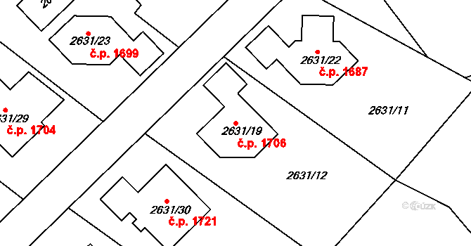 Roztoky 1706 na parcele st. 2631/19 v KÚ Roztoky u Prahy, Katastrální mapa
