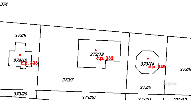 Červený Hrádek 332, Plzeň na parcele st. 373/13 v KÚ Červený Hrádek u Plzně, Katastrální mapa