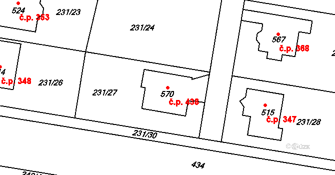 Domamyslice 438, Prostějov na parcele st. 570 v KÚ Domamyslice, Katastrální mapa