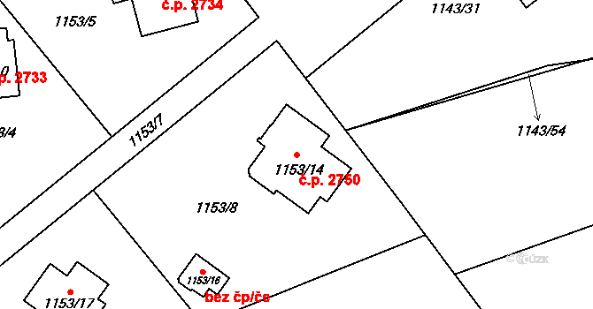 Rožnov pod Radhoštěm 2750 na parcele st. 1153/14 v KÚ Tylovice, Katastrální mapa