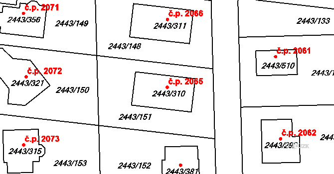 Roztoky 2065 na parcele st. 2443/310 v KÚ Roztoky u Prahy, Katastrální mapa