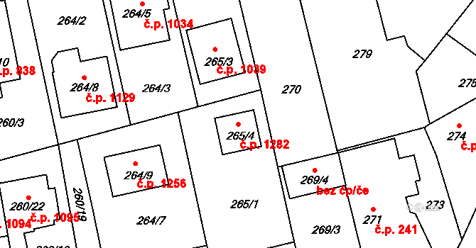 Kylešovice 1282, Opava na parcele st. 265/4 v KÚ Kylešovice, Katastrální mapa